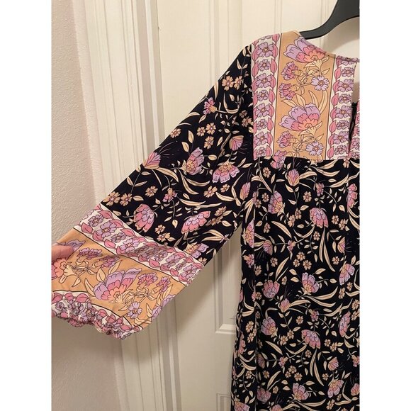 Bohemian Floral Suzanne Betro Women Dress XL Rayon Multicolor 3/4 balloon sleeve - Picture 14 of 16